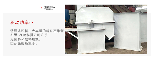 TD型斗式提升機驅動力小，無回料等特點展示圖。